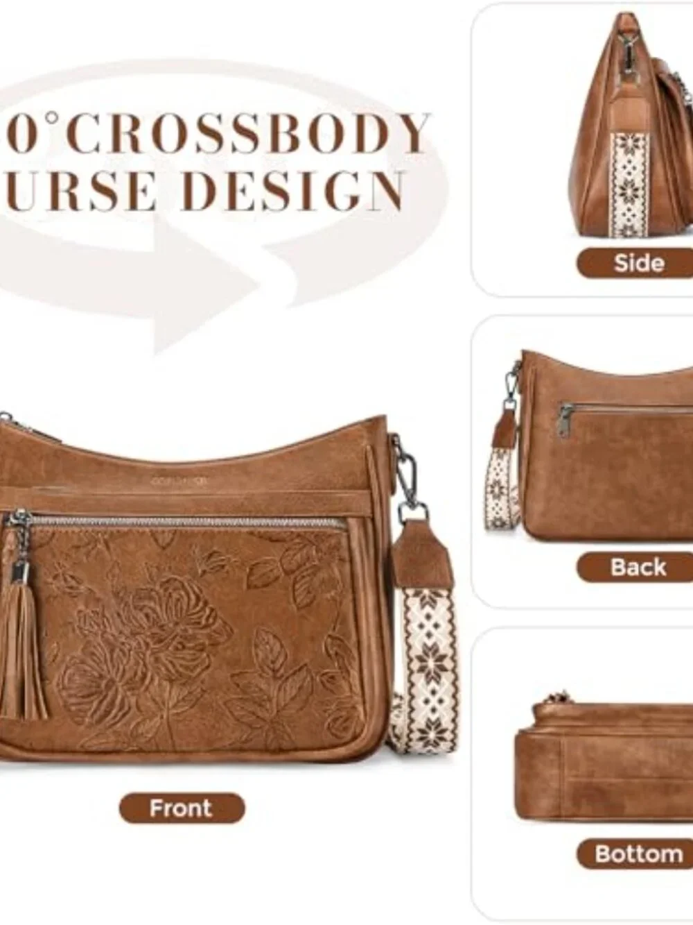 Vegan Leather Medium Crossbody Bag with Boho Strap